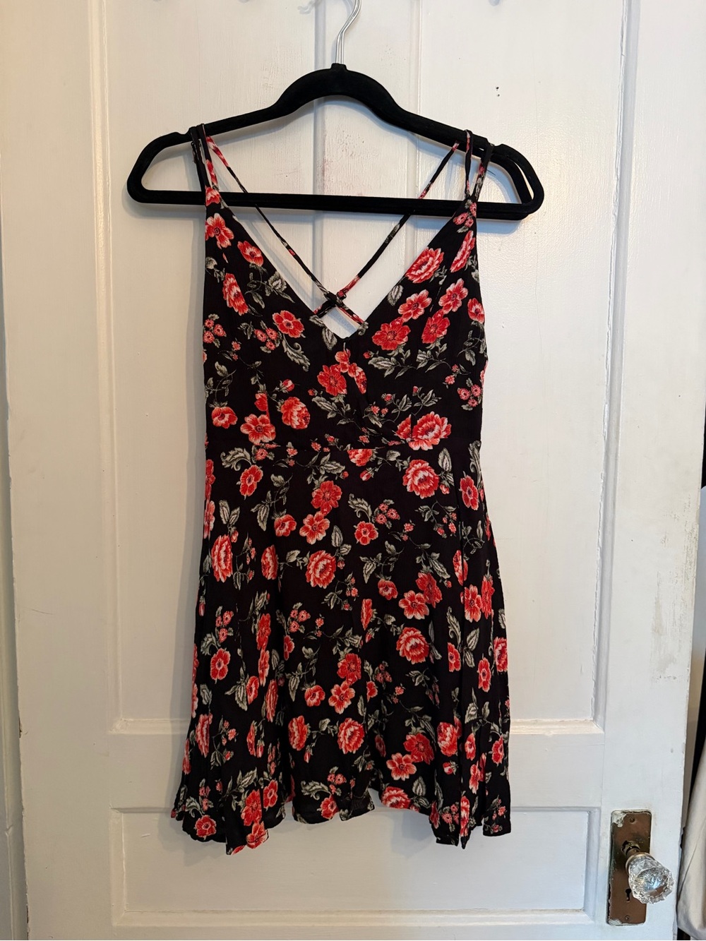 Forever 21 Black Mini Dress with Red Floral Print